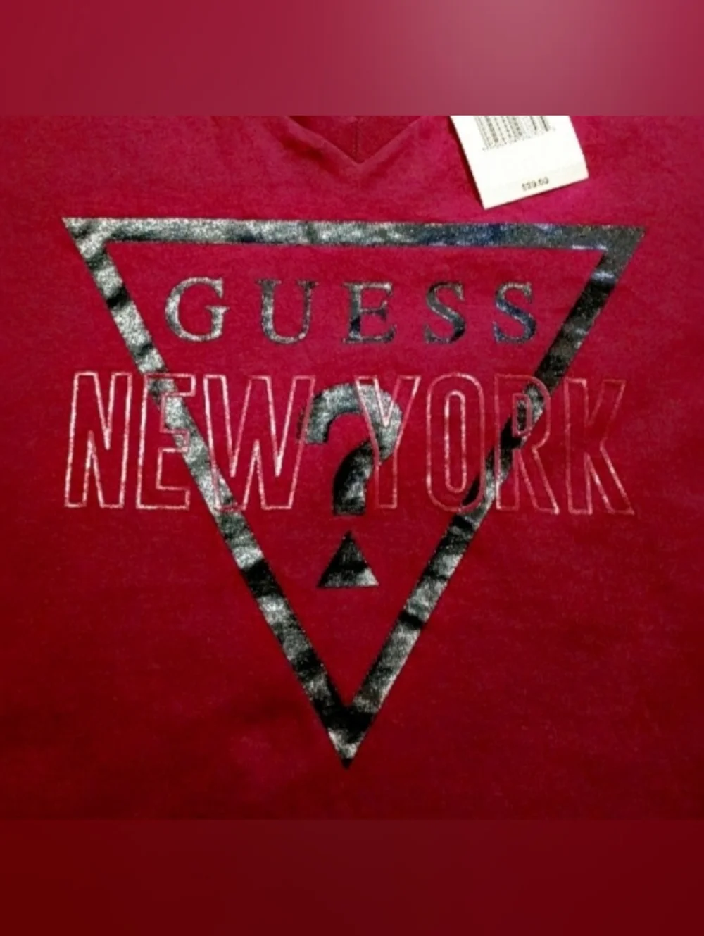 NWT GUESS Men's Burgundy V-Neck Logo Tee Sz. LG - Picture 6 of 11
